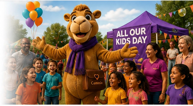 Cammie celebrating All Our Kids Day with children and families