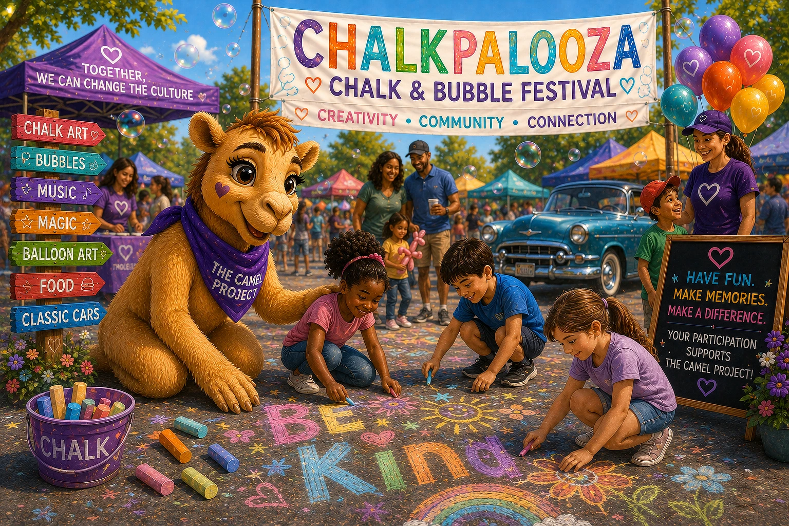 Cammie and children enjoying ChalkPalooza