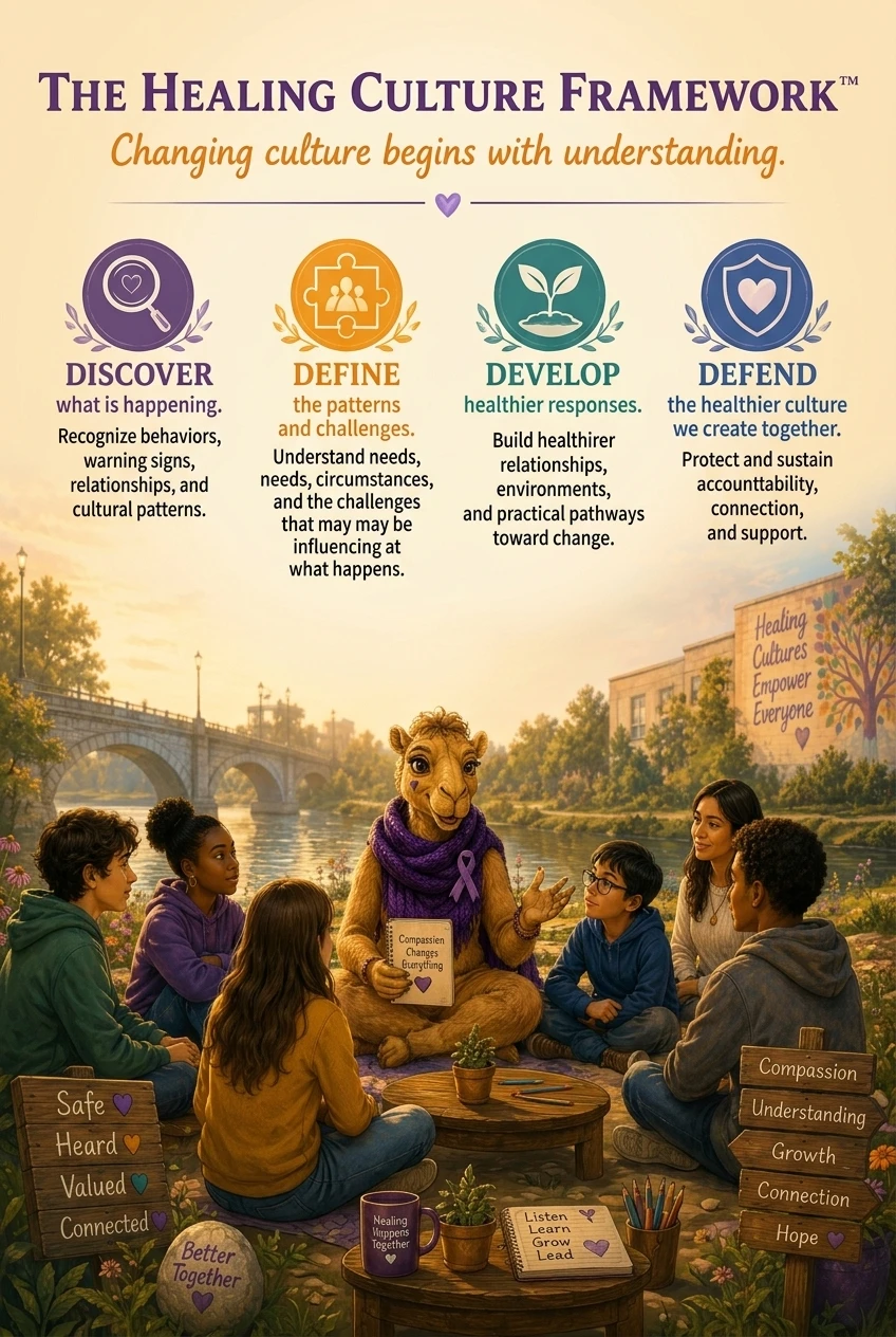 Cammie helps a diverse group explore the four steps of the Healing Culture Framework: Discover, Define, Develop, and Defend.