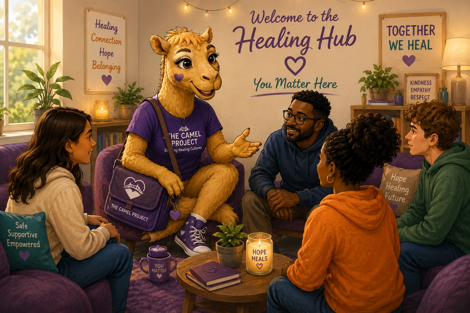 Cammie welcoming people into a supportive Healing Hub community